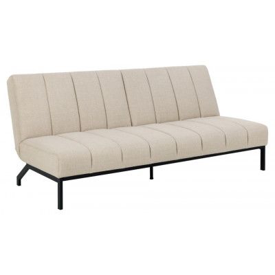 ACT NORDIC Caix bäddsoffa, m click& clack, delat ryggstöd, sömmar - beige tyg och svart stål (198x95)