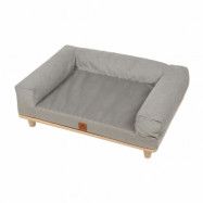 ANIMOOD Sonya soffa för husdjur, rektangulär - grå sammet och furu (67x53)