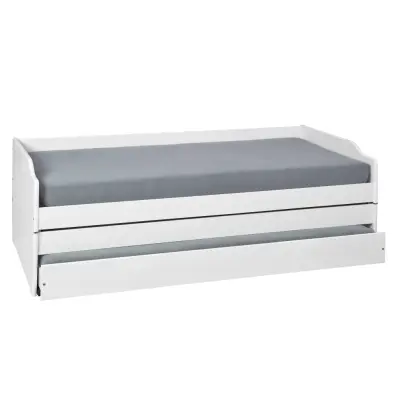 NORDIC LIVING COLLECTION 3-i-1 funktionell soffa Lotar 90x200 tillverkad av massivt trä, lackerad vit, med 3 liggytor inklusive ribbotten
