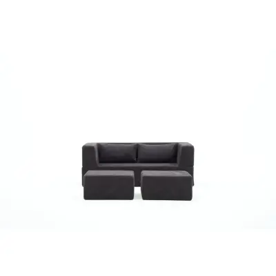 NORDVÄRK Pirgos bäddsoffa för 2 personer, med 2 puffar - antracitgrått chenilletyg