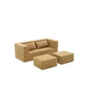 NORDVÄRK Pirgos bäddsoffa för 2 personer, med 2 puffar - brunt chenilletyg