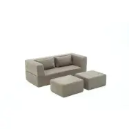 NORDVÄRK Pirgos bäddsoffa för 2 personer, med 2 puffar - grått chenilletyg