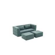 NORDVÄRK Pirgos bäddsoffa för 2 personer, med 2 sittpuffar - grönt chenilletyg