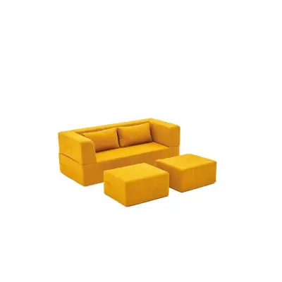 NORDVÄRK Pirgos bäddsoffa för 2 personer, med 2 sittpuffar - orange chenilletyg