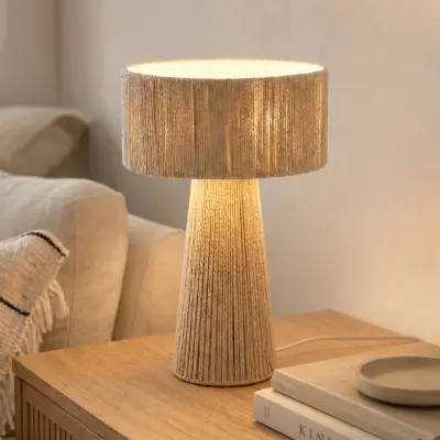 Anuva bordslampa, E27, höjd 42 cm, beige, papper – Lindby - Vardagsrum - Lantlig / rustik - Papper / papp - Med en ljuskälla