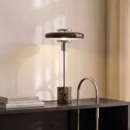 Branford bordslampa, brun, glas/marmor, retro – Lindby - Vardagsrum - Vintage / retro - Med en ljuskälla