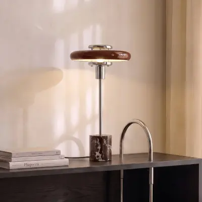 Branford bordslampa, burgundy, glas/marmor, retro – Lindby - Vardagsrum - Vintage / retro - Med en ljuskälla