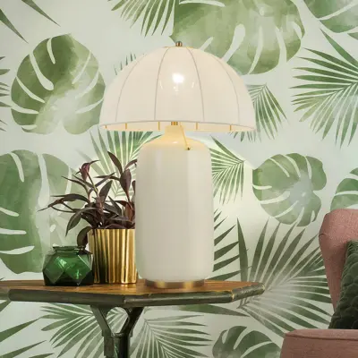 Crosby bordslampa, beige, höjd 70 cm, textil/metall – Elstead - Vardagsrum - Vintage / retro - Med en ljuskälla