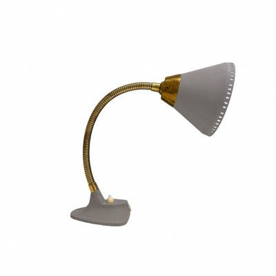 EWÅ vägg-/bordslampa, grå/mässing