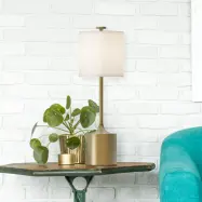 Issa bordslampa elfenben/guld 68 cm linne/metall – Elstead - Vardagsrum - Vintage / retro - Aluminium - Med en ljuskälla