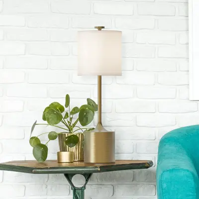 Issa bordslampa elfenben/guld 68 cm linne/metall – Elstead - Vardagsrum - Vintage / retro - Aluminium - Med en ljuskälla