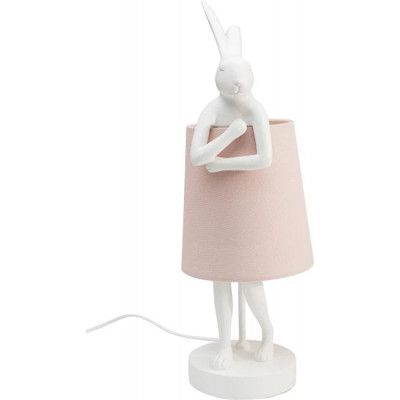 KARE DESIGN Animal Rabbit bordslampa - rosa linne och vit polyresin/stål (H:50cm)