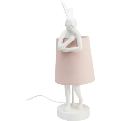 KARE DESIGN Animal Rabbit bordslampa - rosa linne och vit polyresin/stål (H:50cm)