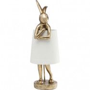 KARE DESIGN Animal Rabbit bordslampa, rund - vitt linne och guld polyresin/stål