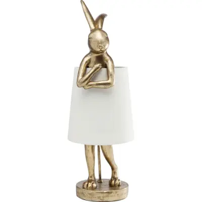 KARE DESIGN Animal Rabbit bordslampa, rund - vitt linne och guld polyresin/stål (H:68,2)