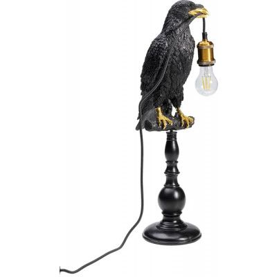 KARE DESIGN Animal Sitting Crow bordslampa - svart polyresin och guld aluminium (H:61cm)
