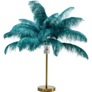 KARE DESIGN Feather Palm bordslampa - grön strutsfjäder och mässingsstål