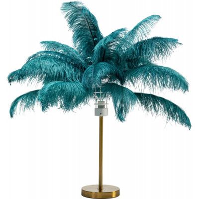 KARE DESIGN Feather Palm bordslampa - grön strutsfjäder och mässingsstål