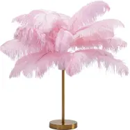 KARE DESIGN Feather Palm bordslampa - rosa strutsfjäder och mässingsstål