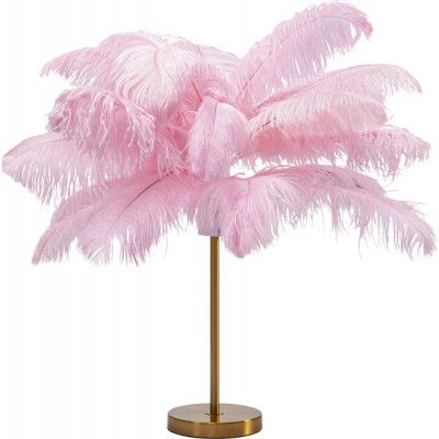 KARE DESIGN Feather Palm bordslampa - rosa strutsfjäder och mässingsstål
