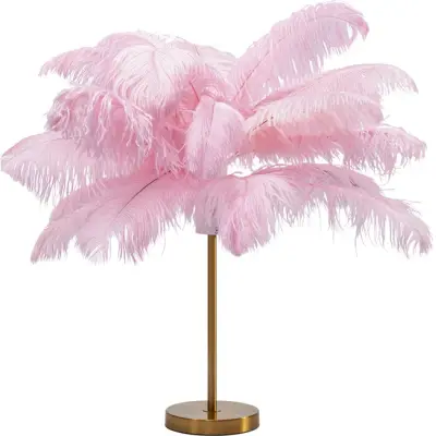 KARE DESIGN Feather Palm bordslampa - rosa strutsfjäder och mässingsstål