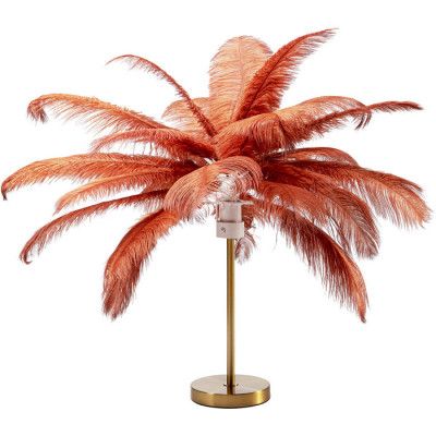 KARE DESIGN Feather Palm bordslampa - roströd strutsfjäder och mässingsstål