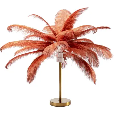 KARE DESIGN Feather Palm bordslampa - roströd strutsfjäder och mässingsstål