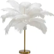 KARE DESIGN Feather Palm bordslampa - vit strutsfjäder och mässingsstål