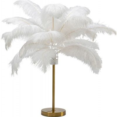 KARE DESIGN Feather Palm bordslampa - vit strutsfjäder och mässingsstål