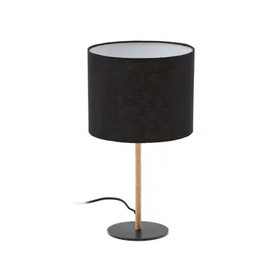 KAVE HOME Pina bordslampa i metall och rotting med svart bomullsskärm