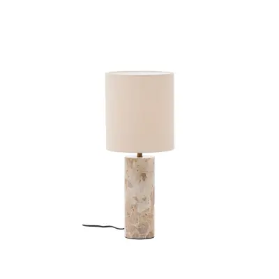 KAVE HOME Raze bordslampa i beige marmor med beige linneskärm