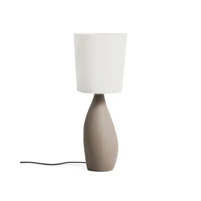 KAVE HOME Viona stor bordslampa - elfenbensvit bomull och grå metall med texturerad steneffekt (H:77)
