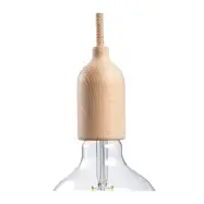 Lamphållare E27 i trä med dold dragavlastare neutral