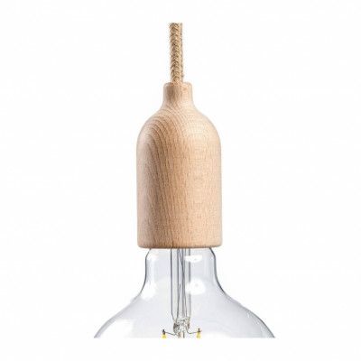 Lamphållare E27 i trä med dold dragavlastare neutral