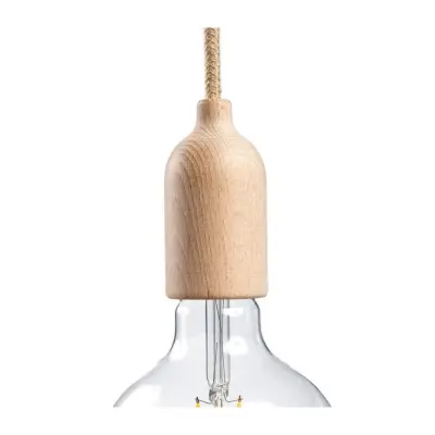 Lamphållare E27 i trä med dold dragavlastare neutral