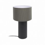 LAFORMA Domicina bordslampa, rund - grått linne och svart metall