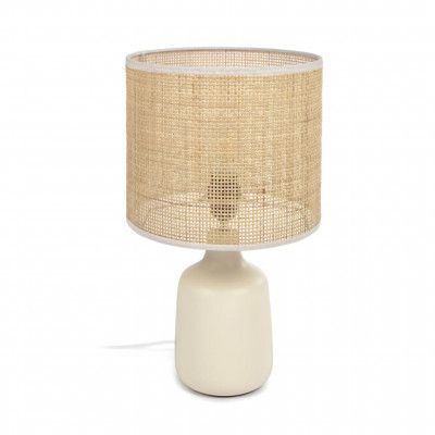 KAVE HOME Erna bordslampa - naturlig bambu och beige keramik