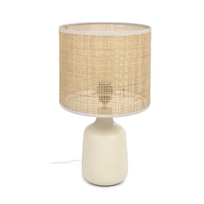 KAVE HOME Erna bordslampa - naturlig bambu och beige keramik