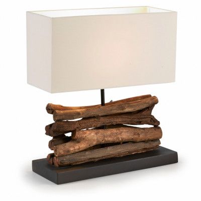 KAVE HOME Iaha bordslampa - tropisktåtervunnet trä och beige tygskärm (35x15)