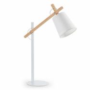 KAVE HOME Jovik bordslampa - vit metall/bomull och naturligt trä