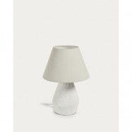KAVE HOME Noara bordslampa, rund - vit linne och magnesium (Ø30)