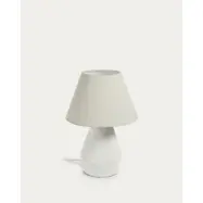 KAVE HOME Noara bordslampa, rund - vit linne och magnesium (Ø30)