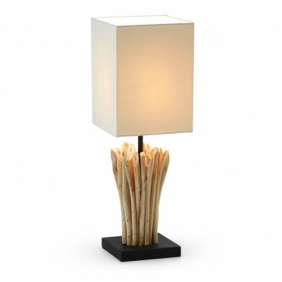 KAVE HOME Poob bordslampa - tropisktåtervunnet trä och vit tygskärm (15x15)