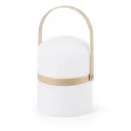 KAVE HOME rund Janvir LED bordslampa - vit plast och naturligt trä