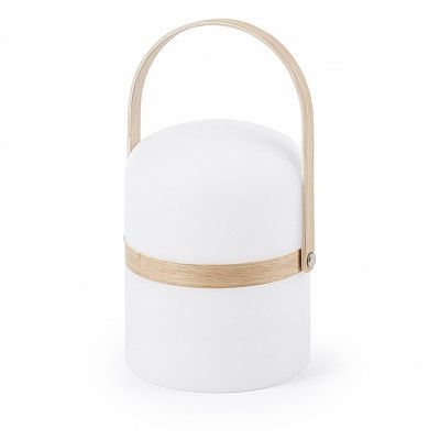 KAVE HOME rund Janvir LED bordslampa - vit plast och naturligt trä