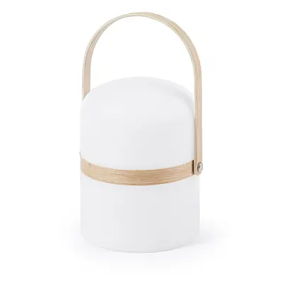 KAVE HOME rund Janvir LED bordslampa - vit plast och naturligt trä