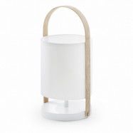 KAVE HOME rund Zayla bordslampa - vit bomull och stål, bok natur