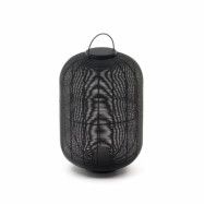 KAVE HOME Saranella stor bärbar bordslampa, uppladdningsbar m. USB-kabel, rund - svart polyrattan och metall