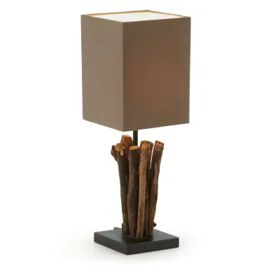 LAFORMA Seratna bordslampa - tropiskt återvunnet trä och brun tygskärm