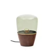 KAVE HOME Silex bordslampa, rund - grönt glas och brun valnötsfinish (Ø20)